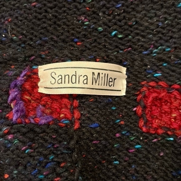 Vintage Sandra Miller Handloomed Artwear Cardigan OS in Black, Purple Red olive - Picture 15 of 16